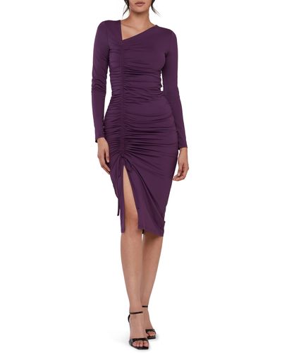 Rachel Parcell Asymmetric Shirred Long Sleeve Dress - Purple