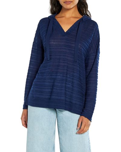 Three Dots Stripe Textured Hacci Pullover Hoodie - Blue