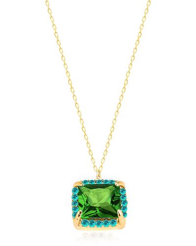 Gabi Rielle 14k Gold Plated Sterling Silver Cz Halo Pendant Necklace - Green