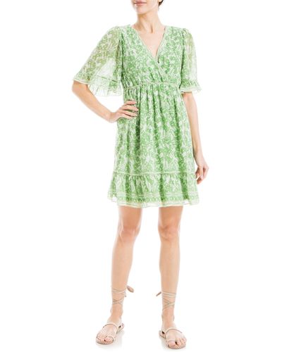 Max Studio Floral Short Sleeve Dress - Green