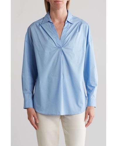 Ellen Tracy Eyelet Embroidered Top - Blue