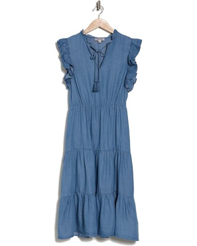 Nanette Lepore Ruffle Tie Neck Maxi Dress - Blue
