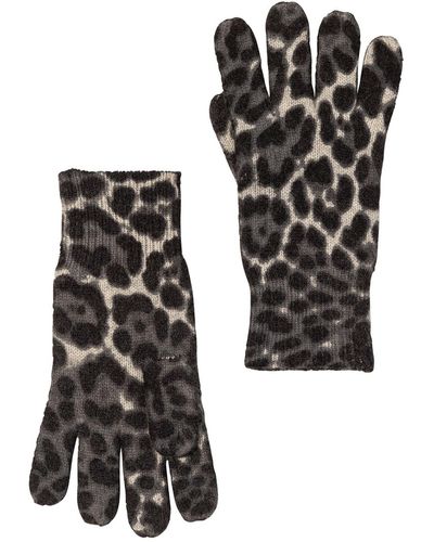 Amicale Cashmere Animal Print Gloves - Black