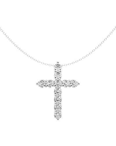 Badgley Mischka 14k White Gold Lab Grown Diamond Cross Pendant Necklace - Blue