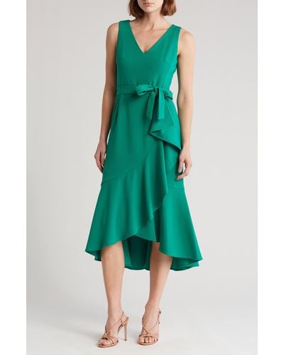 Calvin Klein Sleeveless Ruffle Trim Midi Dress - Green