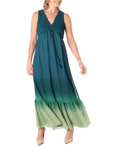 Taylor Dresses Ombré Smocked Bodice Maxi Dress In Arabian/green At Nordstrom Rack