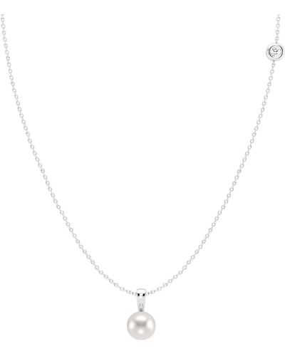 Badgley Mischka 14k White Gold Lab Grown Diamond & 7-8mm Freshwater Pearl Pendant Necklace - Blue