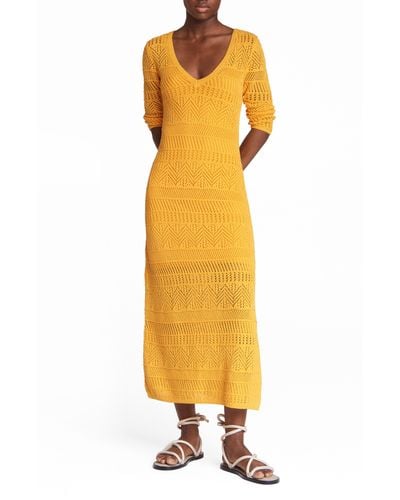 Rag & Bone Renee Pointelle Cotton Blend Midi Dress - Yellow