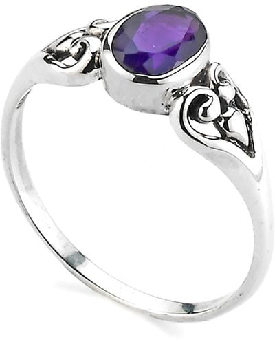 Samuel B. Sterling Silver Oval Amethyst Ring - Purple