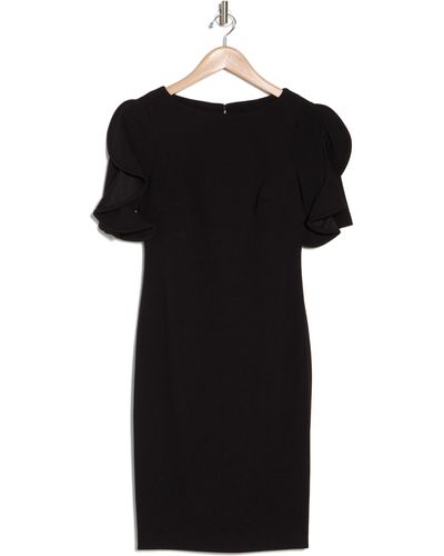 Calvin Klein Ruffle Sleeve Scuba Crepe Sheath Dress - Black