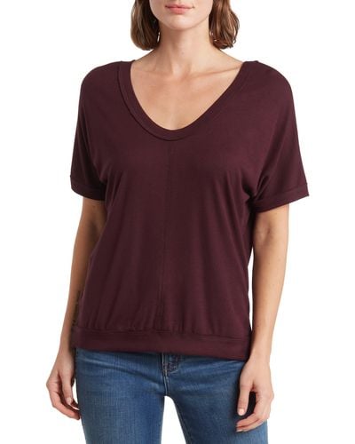 Heather by Bordeaux Ribbed Scoop Neck T-shirt - Purple