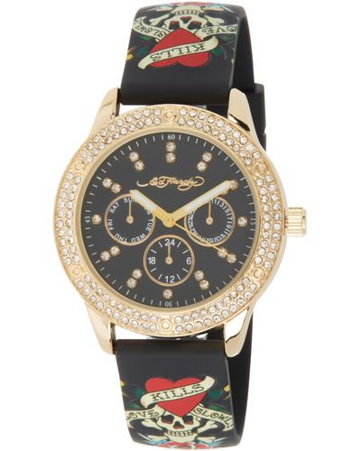 Ed Hardy Crystal Silicone Strap Watch - Gray