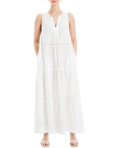 Max Studio Tiered Linen Blend Maxi Dress - White