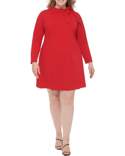 Calvin Klein Tie Neck Long Sleeve Shift Dress - Red