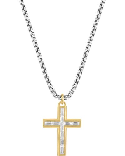 Effy Zircon Two-tone Cross Pendant Necklace - Metallic