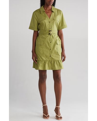 DONNA MORGAN FOR MAGGY Belted Stretch Cotton Dress - Green