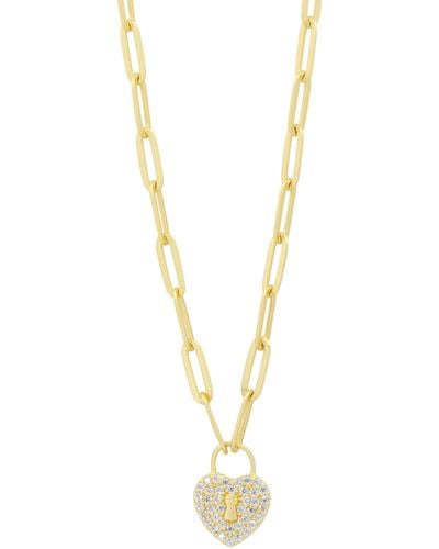 Freida Rothman Cubic Zirconia Heart Lock Pendant Necklace - White
