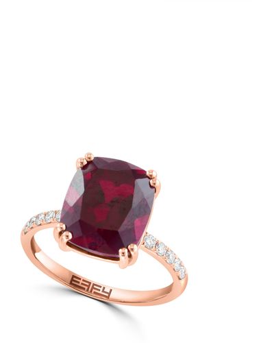 Effy 14k Rose Gold Lab Created Ruby & Lab Created Diamond Ring - Red
