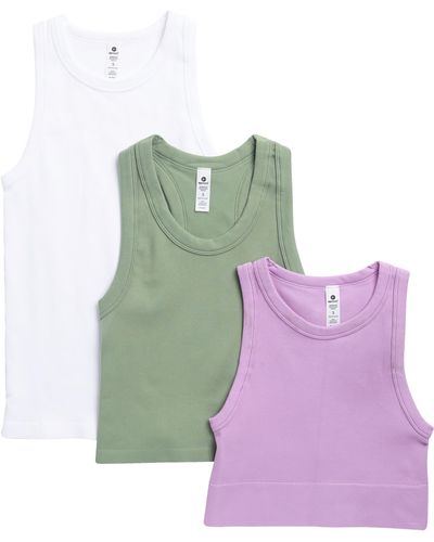 90 Degrees 3-pack Seamless Ribbed Racerback Tank Tops - Multicolor