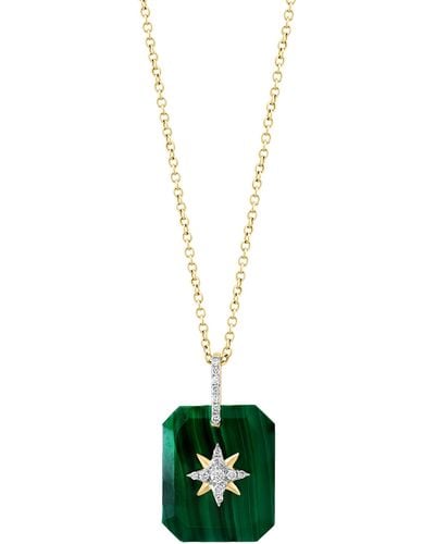 Effy 14k Yellow Gold Malachite & Diamond Pendant Necklace - Green