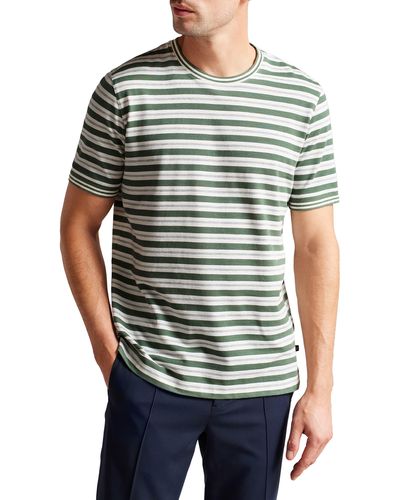 Ted Baker Vadell Stripe Cotton & Linen Crewneck T-shirt - Gray