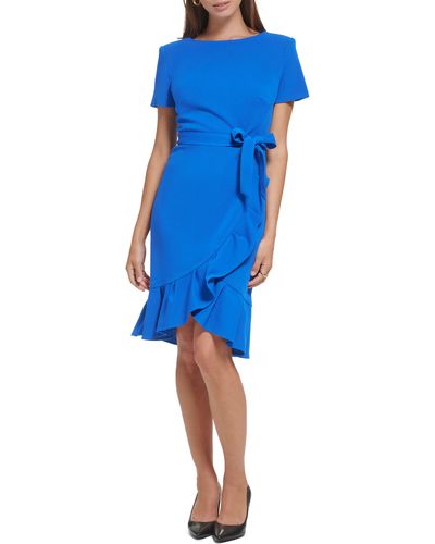 Calvin Klein Short Sleeve Wrap Style Dress - Blue