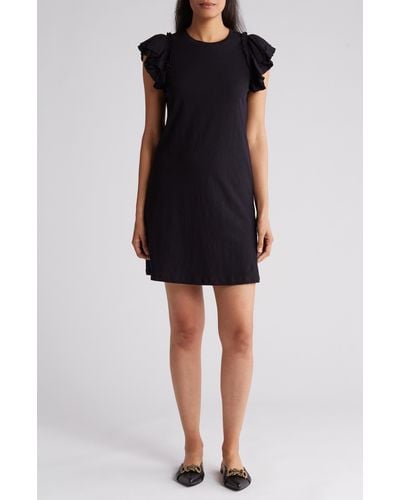 Tahari Ruffle Sleeve Cotton Dress - Black