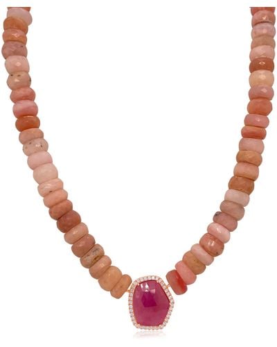 Meira T Pink Sapphire & Pavé Diamond Necklace - White