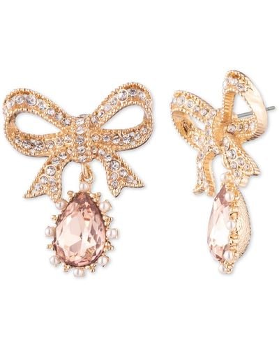 Marchesa Crystal Bow Imitation Pearl Dangle Earrings - White