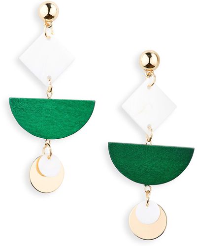 Tasha Resin & Wooden Drop Earrings - Green