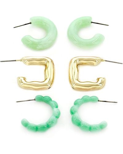 Panacea Set Of 3 Mint Resin Hoop Earrings - Green