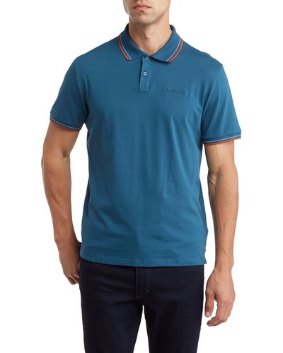 Ben Sherman Regular Fit Tipped Stretch Cotton Polo - Blue