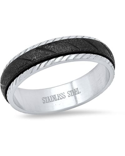 HMY Jewelry Two-tone Black Plated Stainless Steel Textured Band Ring