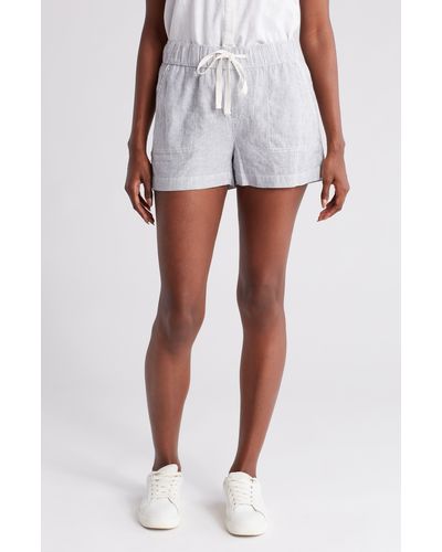 Caslon Stripe Drawstring Linen Blend Shorts - White