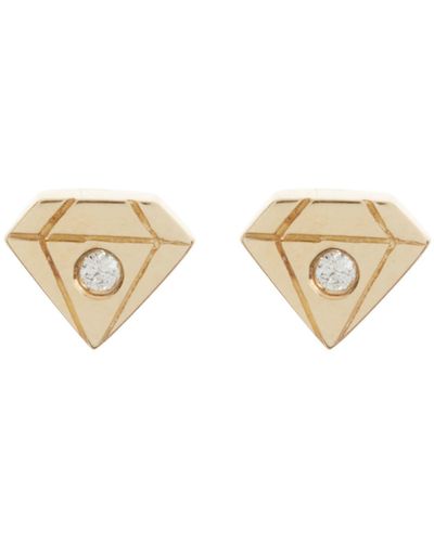 EF Collection 14k Yellow Gold Baby Gem Diamond Stud Earrings - White
