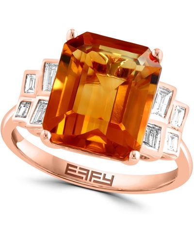 Effy 14k Rose Gold Emerald Cut Citrine & Diamond Ring - Orange