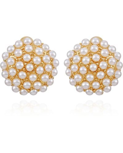 Tahari Imitation Pearl Clip-on Earrings - Metallic