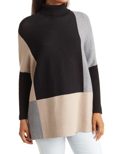Joseph A Oversize Boxy Colorblock Turtleneck Sweater - Black