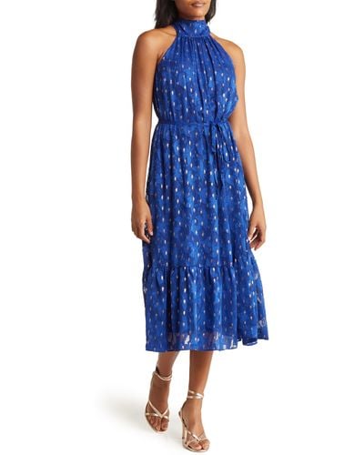 Donna Ricco Halter Neck Midi Dress - Blue