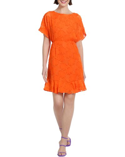 DONNA MORGAN FOR MAGGY Floral Short Sleeve Chiffon Dress - Orange