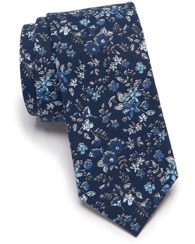 Original Penguin Fennel Floral Print Tie - Blue