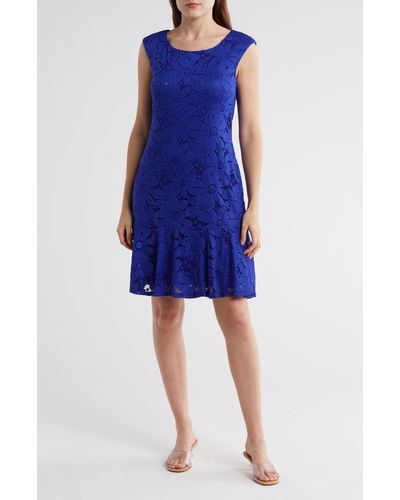 Connected Apparel Tiered Hem Lace Dress - Blue