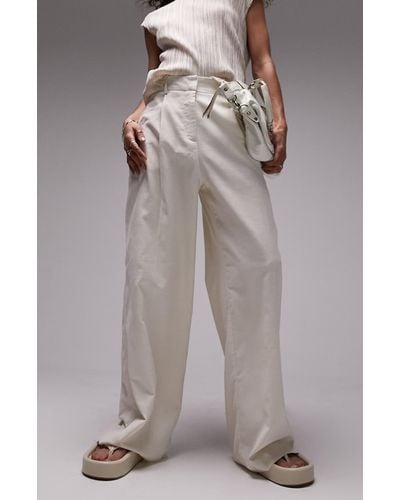 TOPSHOP Cotton & Linen Wide Leg Pants - Gray