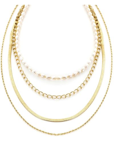 Panacea Imitation Pearl Layered Chain Necklace - White