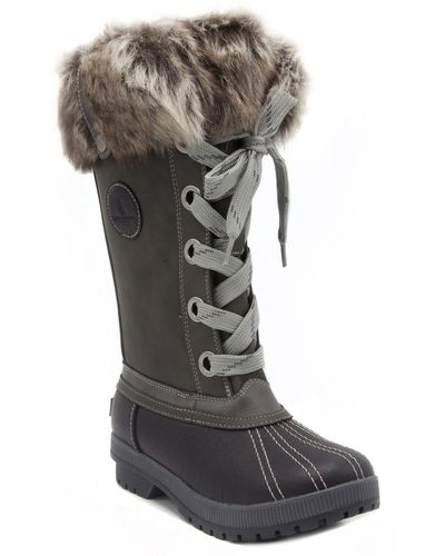 London Fog Faux Fur Winter Boot In Black/grey At Nordstrom Rack - Gray