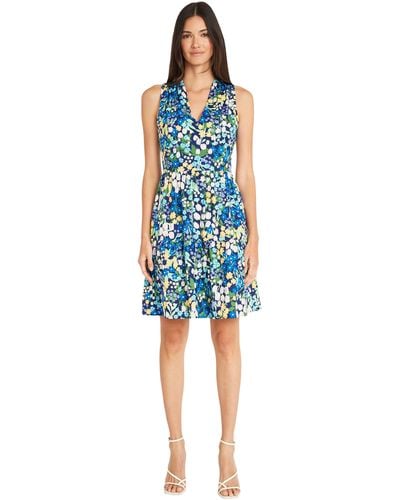 Maggy London Floral Sleeveless Tiered Fit & Flare Dress - Blue