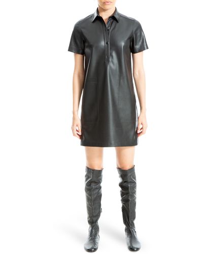 Max Studio Faux Leather Short Sleeve Shirtdress - Black