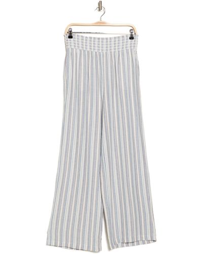 Ellen Tracy Stripe Smocked Waist Wide Leg Linen Blend Pants - White