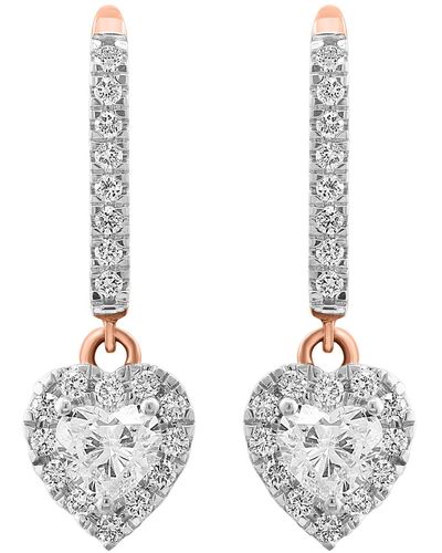 Effy 14k Rose Gold Lab Created Diamond Heart Drop Earrings - White