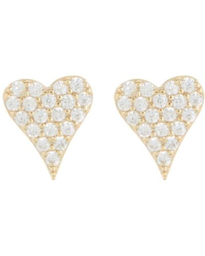 Argento Vivo Sterling Silver Pavé Cubic Zirconia Heart Stud Earrings - Natural